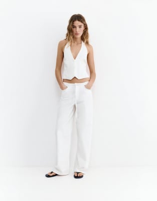 Baggy-Jeans in Weiß mit Nietendetail und Kordelzug Weiß 36