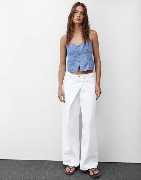 Pull&Bear baggy jeans med krydset linning i hvid - view 1
