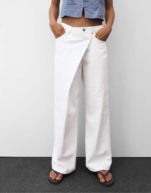 Pull&Bear baggy jeans med krydset linning i hvid, 4 af 7