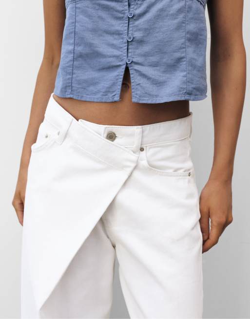 Pull&Bear baggy jeans med krydset linning i hvid, 5 af 7
