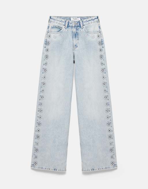 Pull&Bear baggy jeans med nitter i lyseblå, 6 af 7