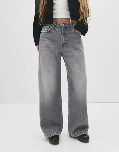 Pull&Bear - Baggy jeans met halfhoge taille in grijs - view 1