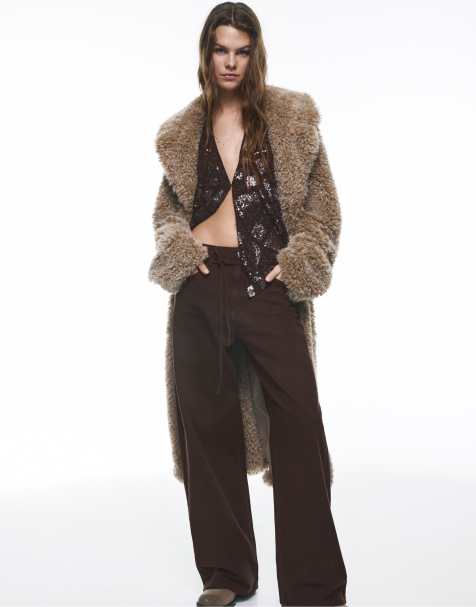 Pull&Bear - Baggy jeans met trekkoord in bruin - view 1