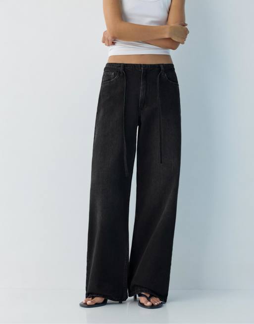Pull&Bear - Baggy jeans met trekkoord in zwart, 2 van 4