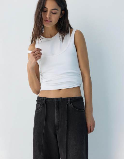 Pull&Bear - Baggy jeans met trekkoord in zwart, 3 van 4