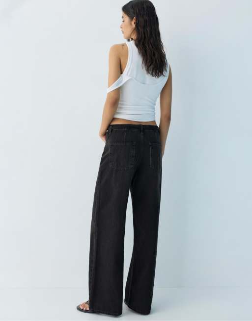 Pull&Bear - Baggy jeans met trekkoord in zwart, 4 van 4