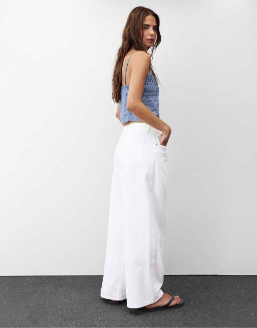 Pull&Bear Baggy-Jeans mit überkreuztem Bund in Weiß, 2 von 7