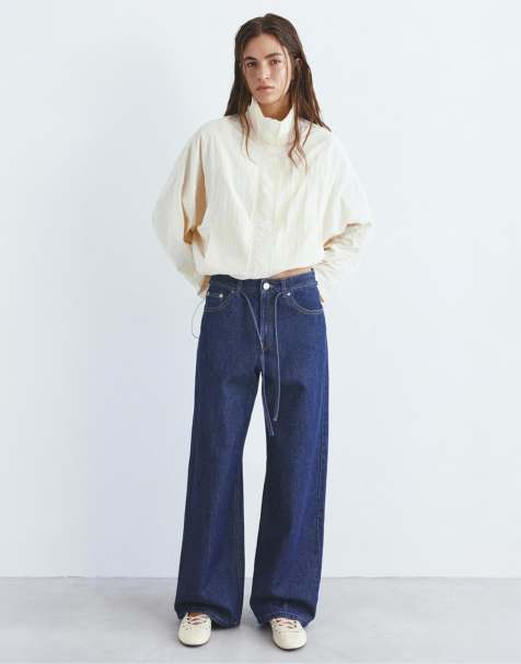 Pull&Bear Baggy jeans with belt in navy