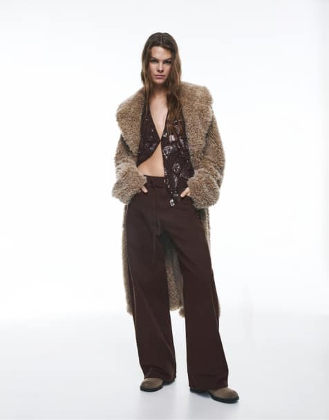 Pull&Bear Baggy jeans with drawstring in brown