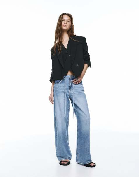 Pull&Bear Baggy jeans with drawstring in pale blue