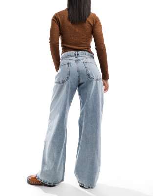 Pull & Bear Baggy Jeans With Tie Waist Detail In Blue