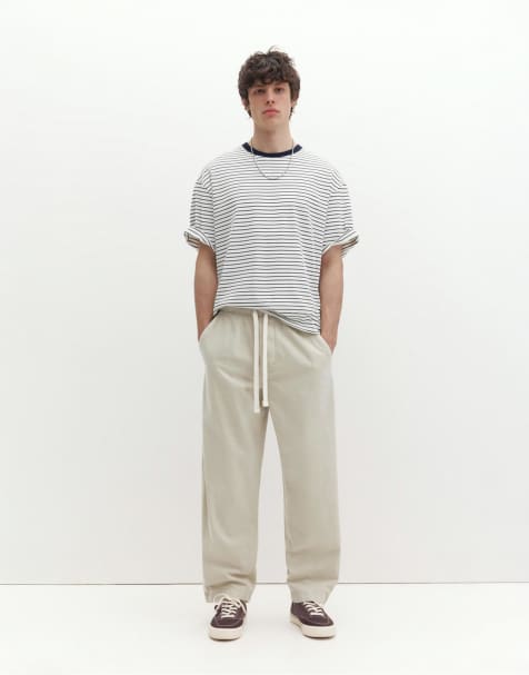 Pull&Bear Baggy jogger trousers in off white - view 1