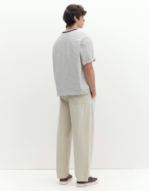 Pull&Bear Baggy jogger trousers in off white, 4 of 4