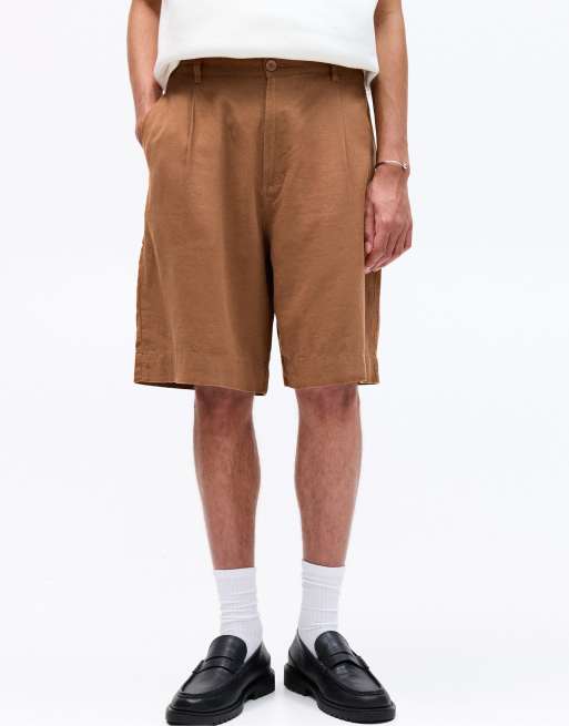 Pull&Bear baggy linen blend bermuda shorts in copper