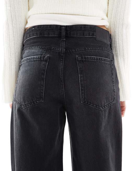 Pull&Bear - Baggy oversized jeans met wijde pijpen in zwarte wassing, 4 van 5