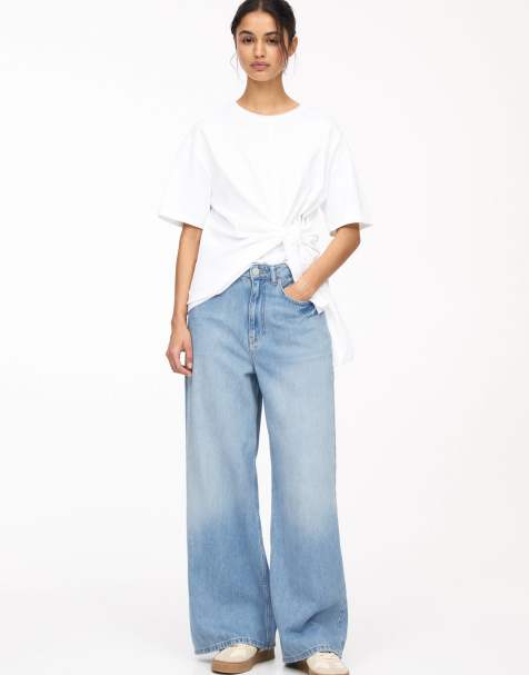Pull&Bear baggy oversized wide leg jean in blue - view 1