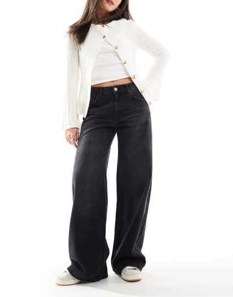 Pull&Bear baggy oversized wide leg jean in washed black - view 1