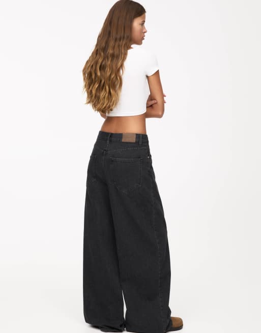 Pull&Bear baggy oversized wide leg jeans in black