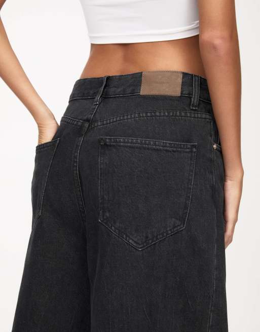 Pull&Bear baggy oversized wide leg jeans in black
