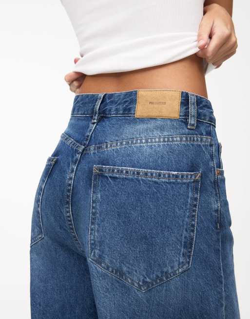 Pull&Bear baggy oversized wide leg jeans in blue