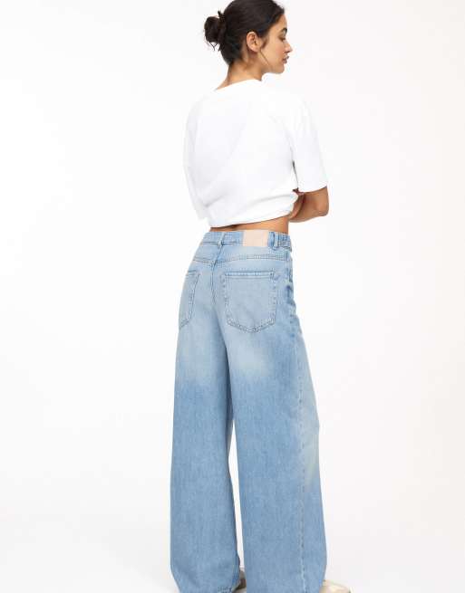 Pull&Bear baggy oversized wide leg jeans in blue