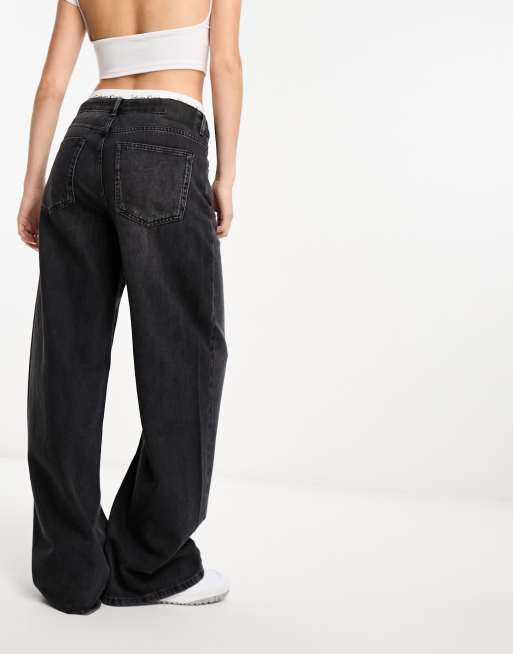 Pull&Bear mid waist loose fitting pants in black, ASOS