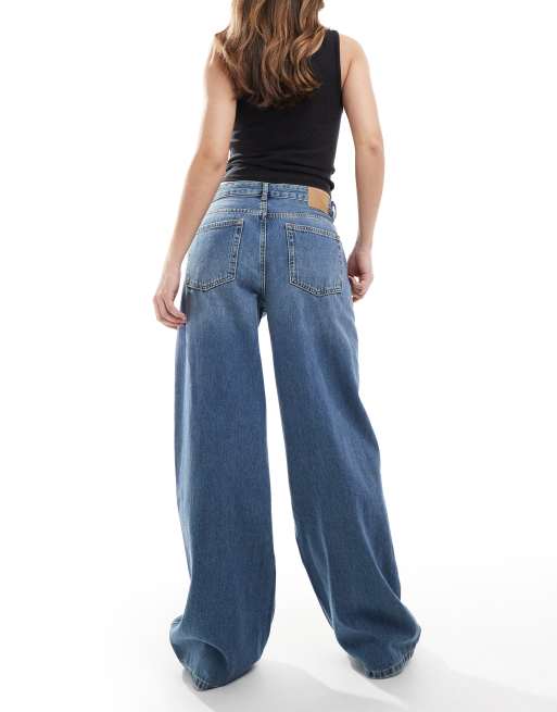 Pull&Bear baggy oversized wide leg jeans in mid blue wash ASOS