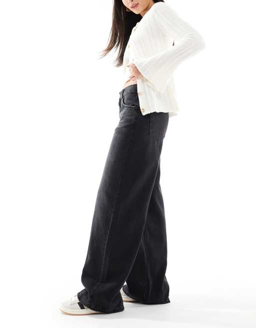Pull&Bear baggy oversized wide leg jeans in washed black, 2 of 5