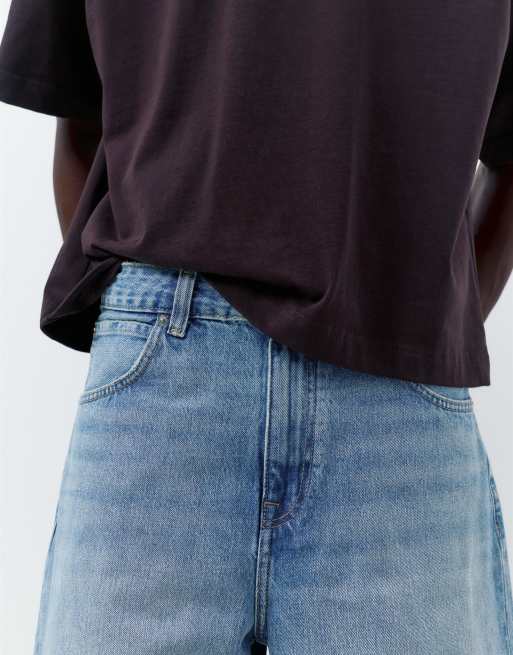Pull&Bear Baggy relaxed fit denim bermuda shorts in greenish blue, 2 of 4