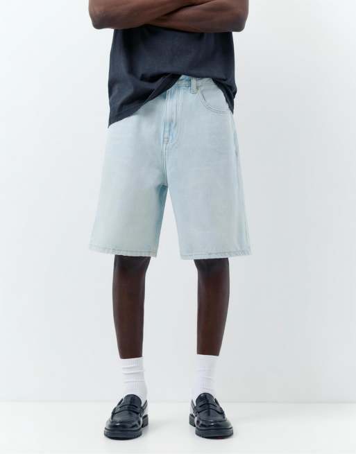 Pull&Bear - Baggy ruimvallende denim bermudashort in licht indigo, 4 van 4