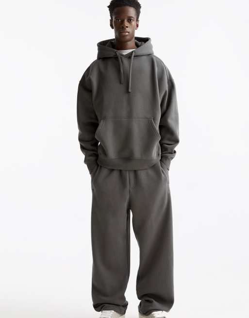 Pull&Bear baggy tracksuit bottoms in anthracite grey