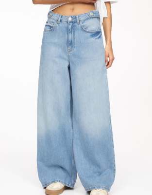 Pull & Bear Baggy Wide Leg Jeans In Blue