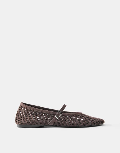 Pull&Bear – Ballerinas aus Netzstoff in Braun - view 1