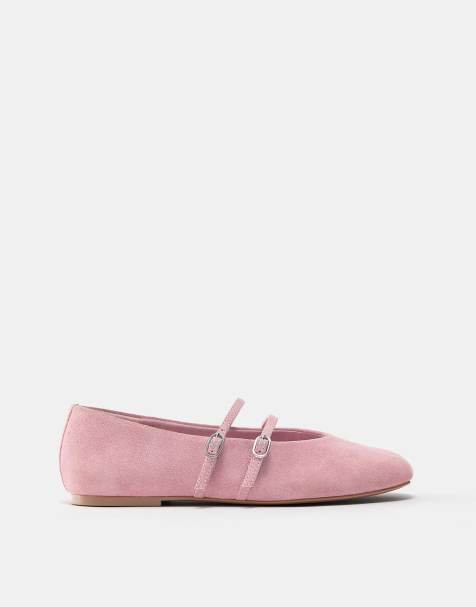 Pull&Bear - Ballerina's van leer met bandjes in roze - view 1