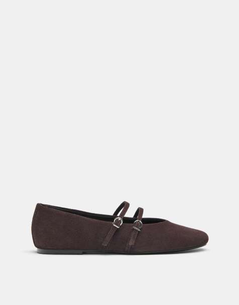 Pull&Bear - Ballerines en cuir avec brides - Marron - view 1