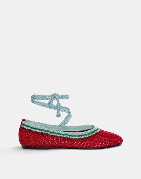 Pull&Bear - Ballerines plates en maille au crochet - Rouge - view 1