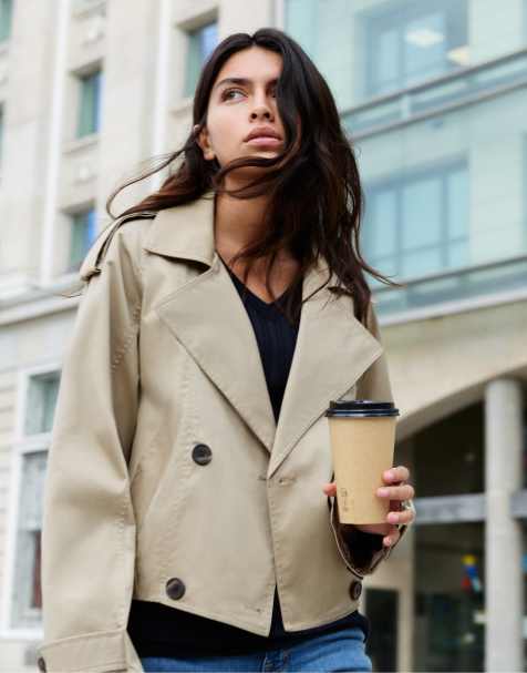 Pull&Bear ballon-fit korte trenchcoat in zandkleur - view 1