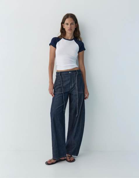 Pull&Bear – Ballon-Jeans in Marineblau mit Tunnelzug - view 1