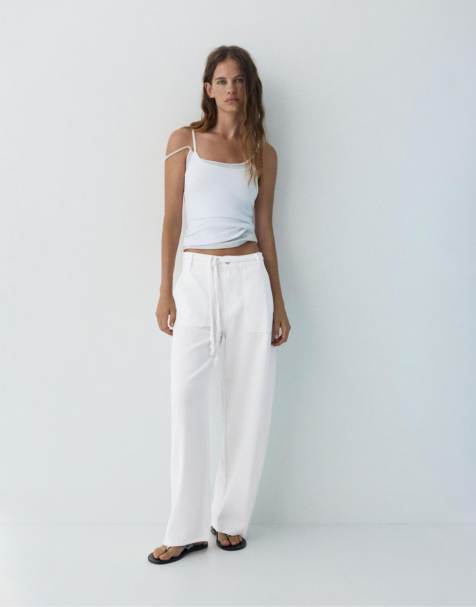 Pull&Bear – Ballon-Jeans in Weiß mit Kordelzug - view 1