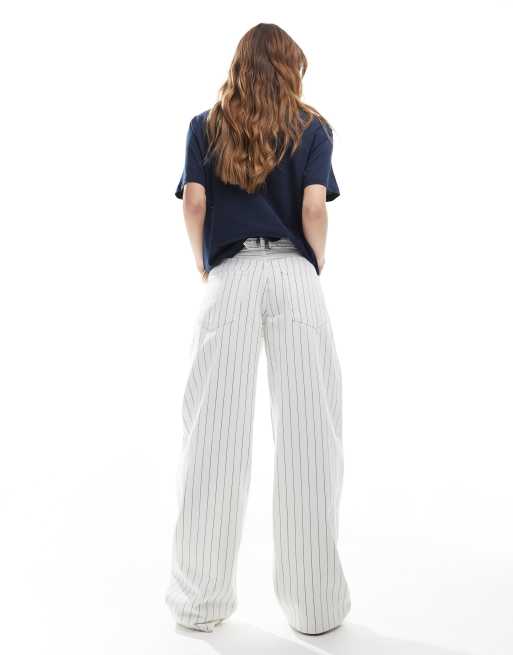 Pull&Bear – Ballon-Jeans in Weiß mit Nadelstreifen, Kombiteil, 2 von 5
