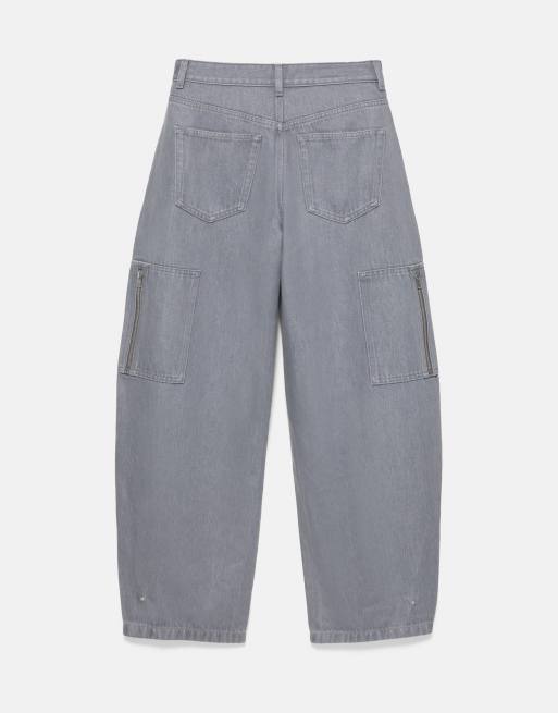 Pull&Bear ballongformade cargobyxor i grått, 7 av 7