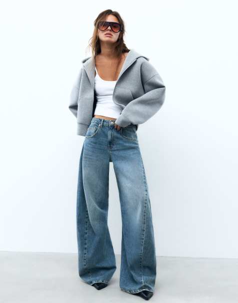 Pull&Bear Balloon baggy jeans med sømme i mørkeblå - view 1