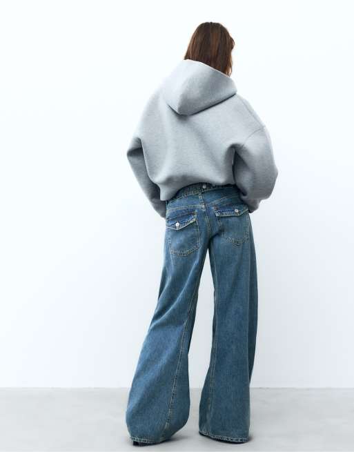 Pull&Bear Balloon-Baggy-Jeans mit Nähten in Dunkelblau, 5 von 7