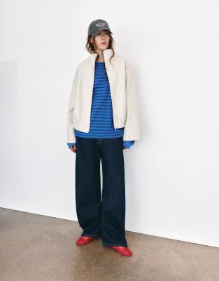 Pull & Bear Balloon Bomber Jacket In Neutral