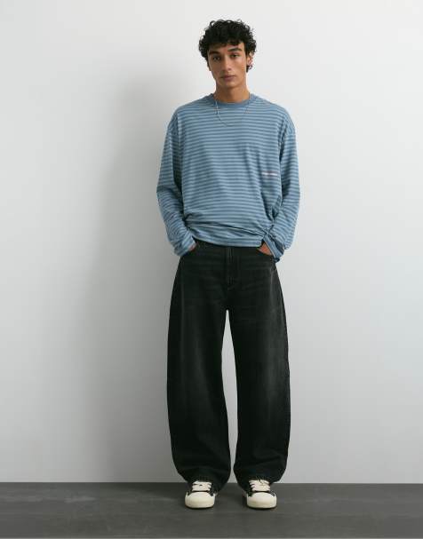 Pull&Bear Balloon fit baggy jeans in faded black - view 1