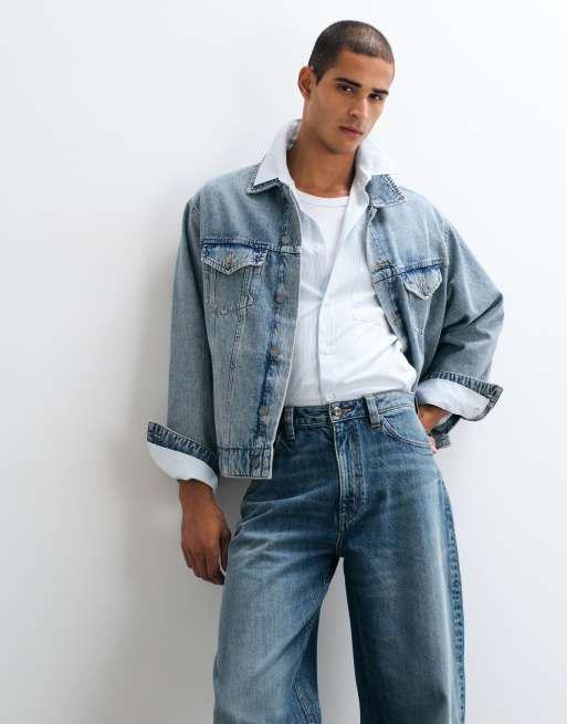 Pull&Bear Balloon fit baggy jeans in medium blue, 2 of 5