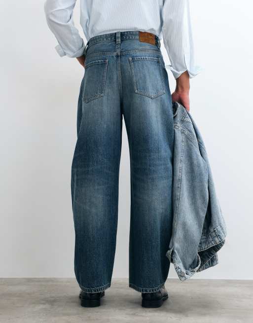 Pull&Bear Balloon fit baggy jeans in medium blue, 3 of 5