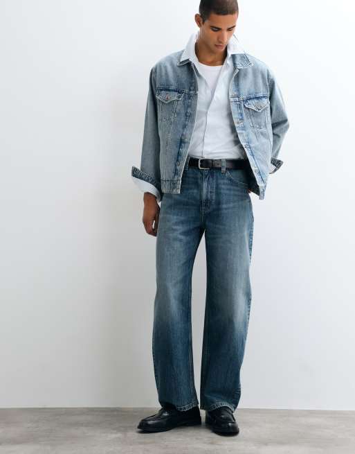 Pull&Bear Balloon fit baggy jeans in medium blue, 4 of 5