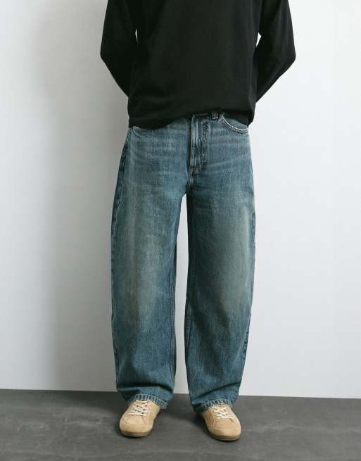 Pull&Bear Balloon fit baggy jeans in neon blue, 4 of 7