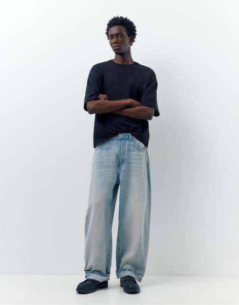 Pull&Bear Balloon-fit baggy jeans in pale indigo